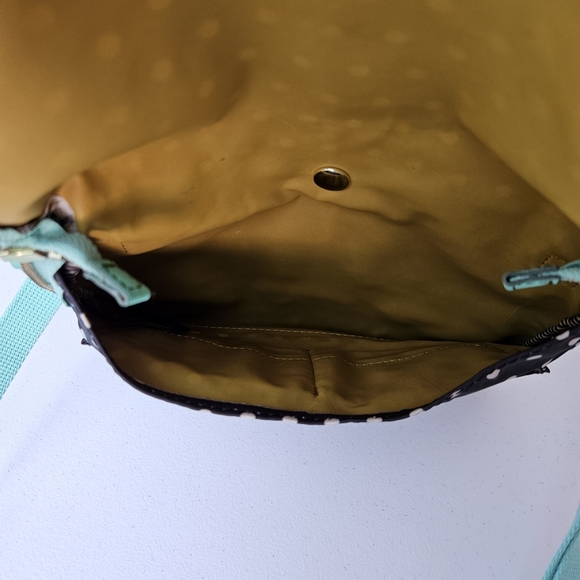 Fossil Keyper Mini Flap Crossbody Organizer Purse Polka Dot Bag - Black and Mint - Picture 9 of 13